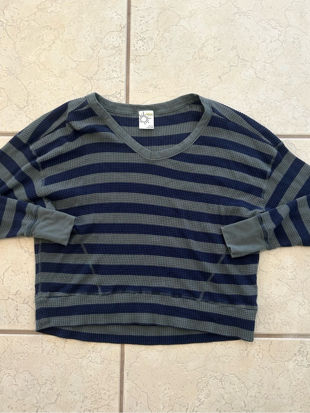 OFFLINE By Aerie Wow! Waffle Oversized T-Shirt Striped Thermal Size XS